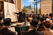 En 1886, Gustave Eiffel pr&eacute;sente les plans de sa future tour m&eacute;tallique pour l'Exposition universelle de Paris.