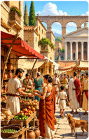 Sc&egrave;ne de la vie quotidienne dans une rue de la Rome antique